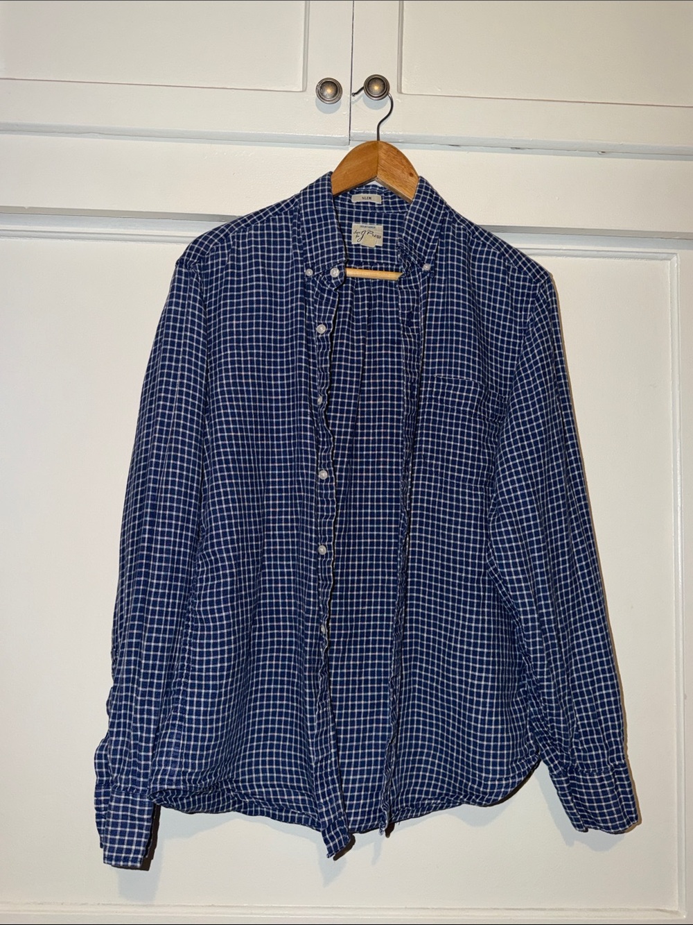 J. Crew Navy and White Windowpane Button-Down Shirt